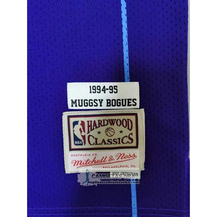 Camiseta Charlotte Hornets Muggsy Bogues NO 1 Mitchell & Ness 1994-95 Violeta